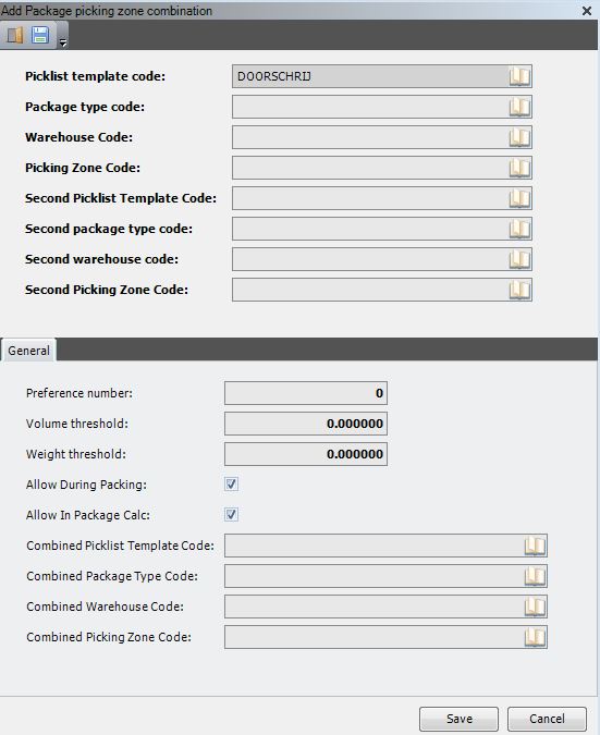 Add package picking zone combination