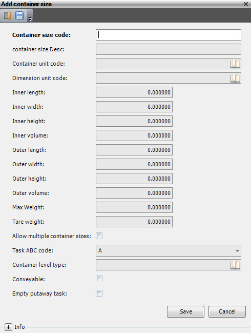 add container size