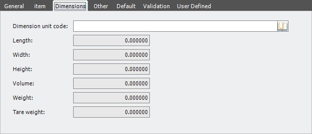 add item dimensions tab