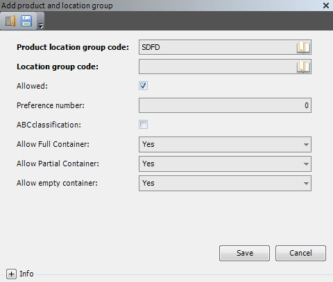 add product and location group