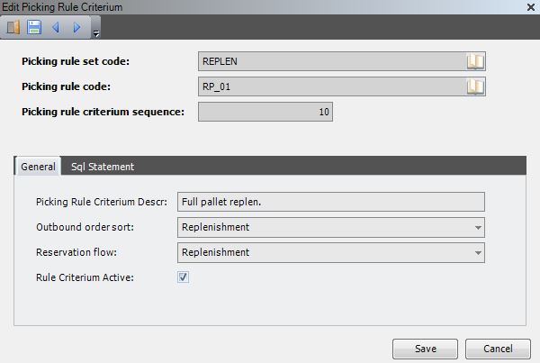 Edit Picking Rule Criteria